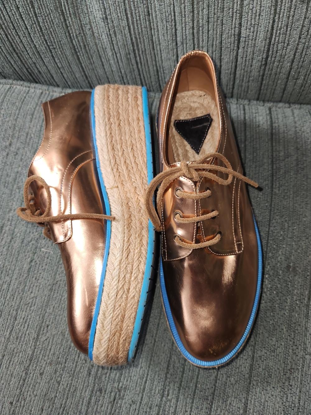 🍉John Fluevog Espadrille Platform Oxfords with Blue Trim